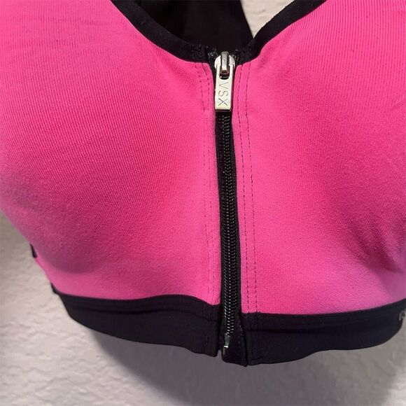 Victoria's Secret VSX Sports Bra Pink M High Support Front Zip Racerback - Picture 6 of 9